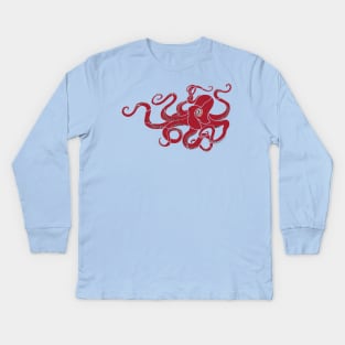 Red Pacific Octopus Kids Long Sleeve T-Shirt